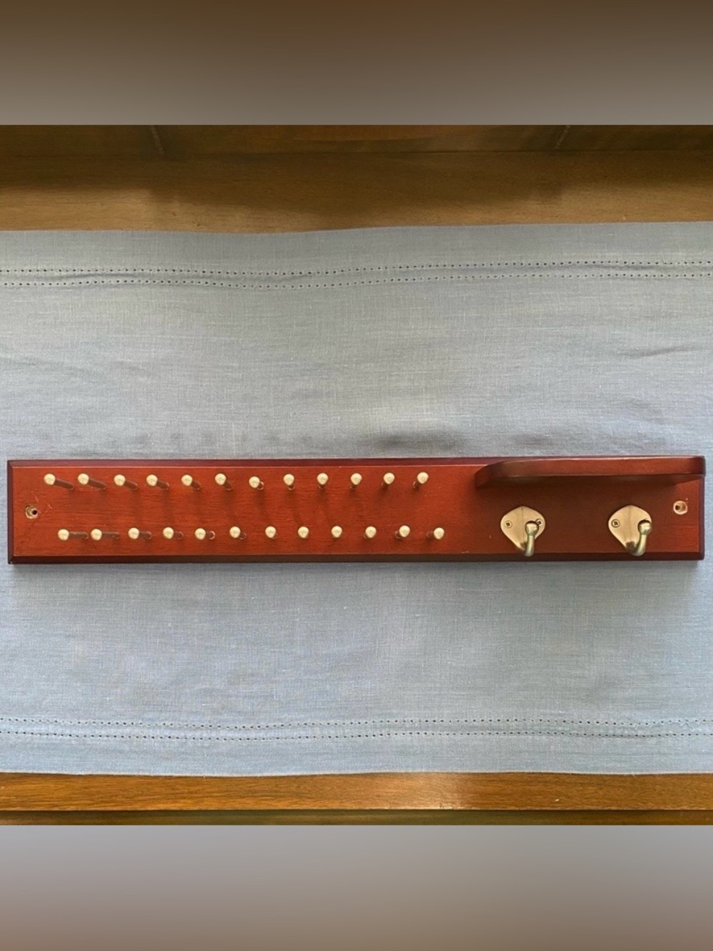 Vintage Lord & Taylor Wooden Wall Mount Tie/Belt Rack with Valet Ledge
